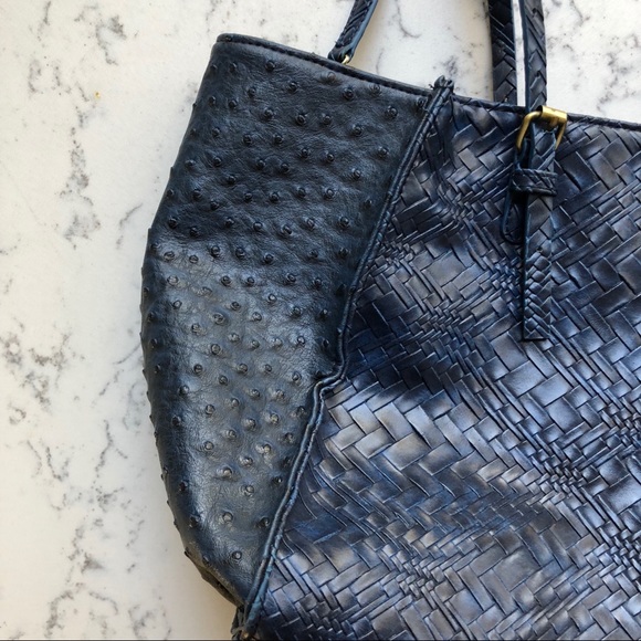 SR2 Navy Faux Ostrich Leather Zipper Tote - Picture 7 of 8